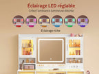 Coiffeuse WOLTU blanche - infographie éclairage LED réglable en plusieurs couleurs