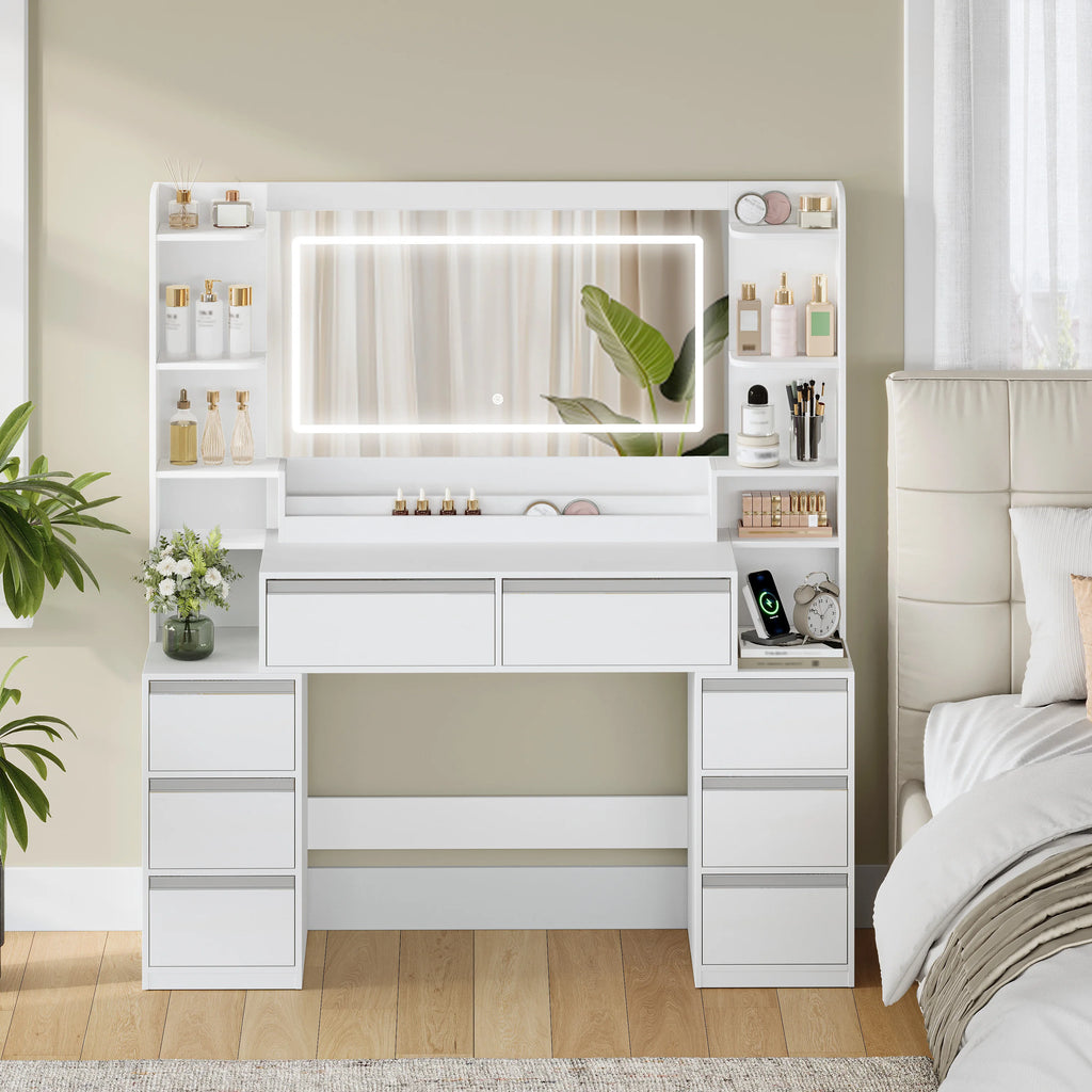 Coiffeuse Prestige ELMEVIA - vue d'ensemble avec miroir lumineux