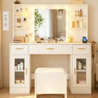 Coiffeuse Cristal ELMEVIA vue d'ensemble avec tabouret et rangements