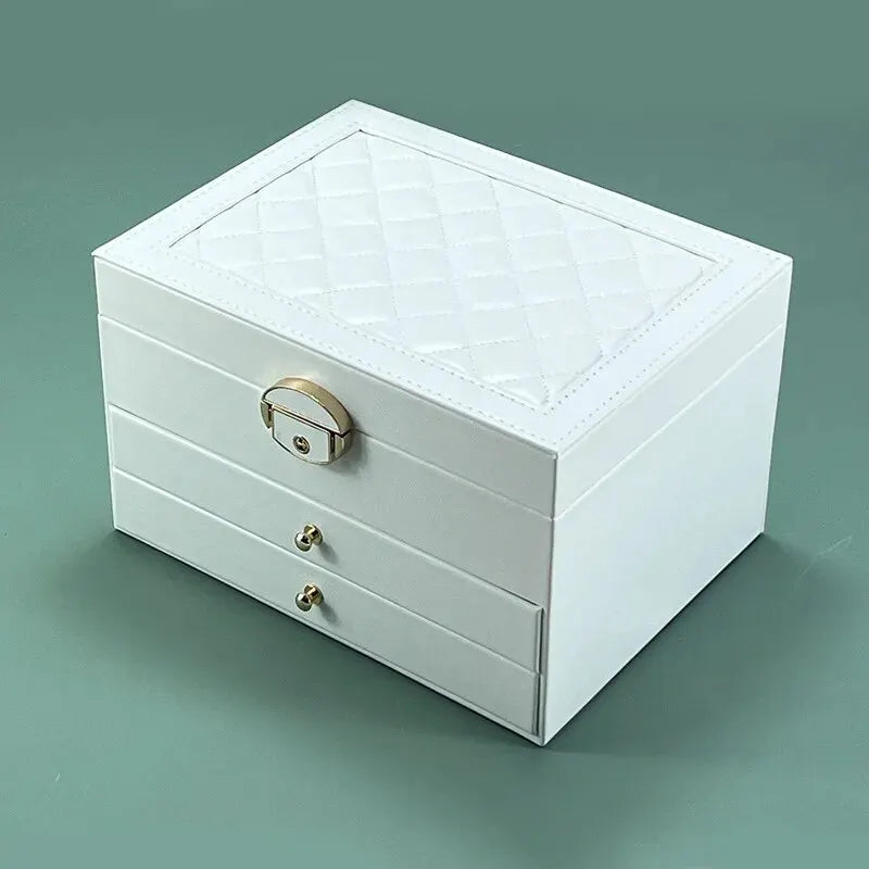 Boîte à bijoux ELMEVIA en cuir capitonné avec fermoir à clé