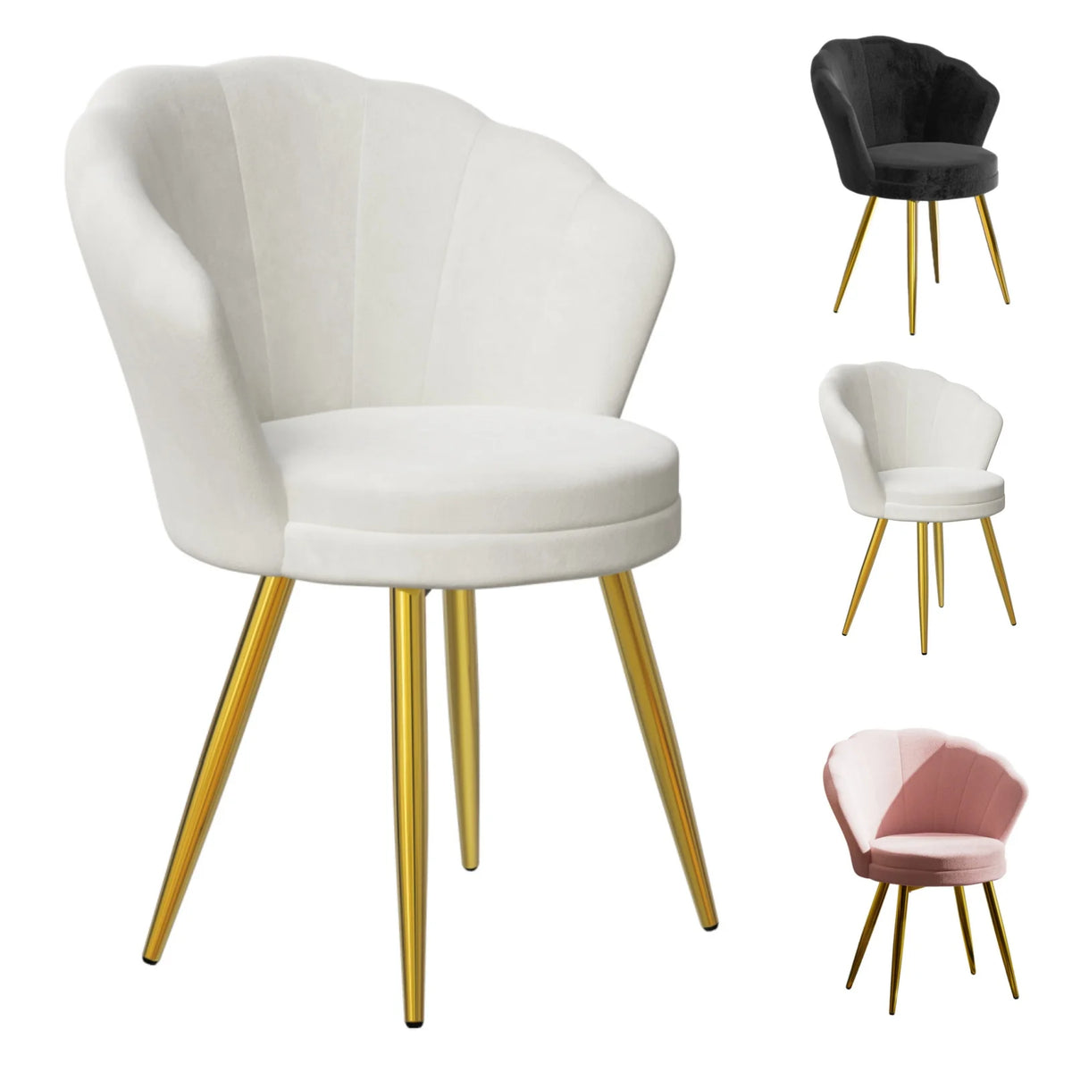 Fauteuil coquille en velours ELMEVIA avec piètement doré