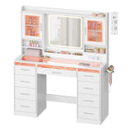Coiffeuse WOLTU blanche avec miroir, 9 tiroirs et 2 armoires - vue de face