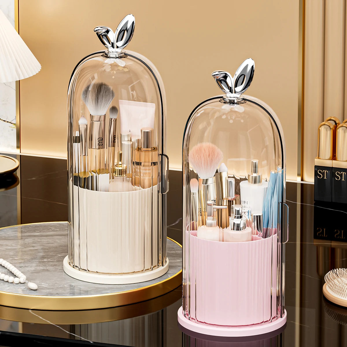 Porte-pinceaux rotatif cloche ELMEVIA avec pinceaux et cosmétiques